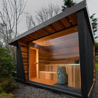 Sauna en bois massif de cèdre rouge au design moderne avec douche, luminothérapie rouge, vapeur fraîche et chauffage électrique pour villas