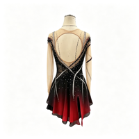 Robe de patinage artistique à dégradé noir et rouge avec strass, dos ouvert en maille, jupe pour la danse sur glace, costume de performance pour compétition