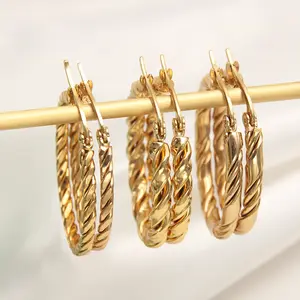 Stainless Steel Large 18k Gold Plated Lightweight Hypoallergenic Chunky Open Hoops Fashion Jewelry Hoop Earrings For Women