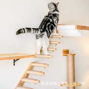 Estructura de Madera Maciza para Gatos, Montada en la Pared, 4 Niveles, Cuerda de Sisal, Tablas de Madera, Árbol para Gatos Resistente - Product Image 1
