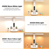 Lampe de Bureau LED Rechargeable à Double Tête, Tactile, avec Calendrier, Date et Porte-Stylo pour Chambre, Étude et Lecture