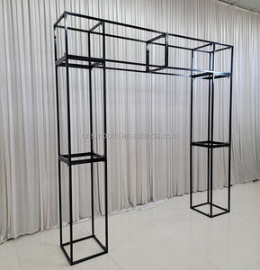 <span class=keywords><strong>Arche</strong></span> de mariage <span class=keywords><strong>rectangulaire</strong></span> en métal noir et or robuste de 8 pieds, cadre pour ballons floraux 3D, support de toile de fond - Product Image 3