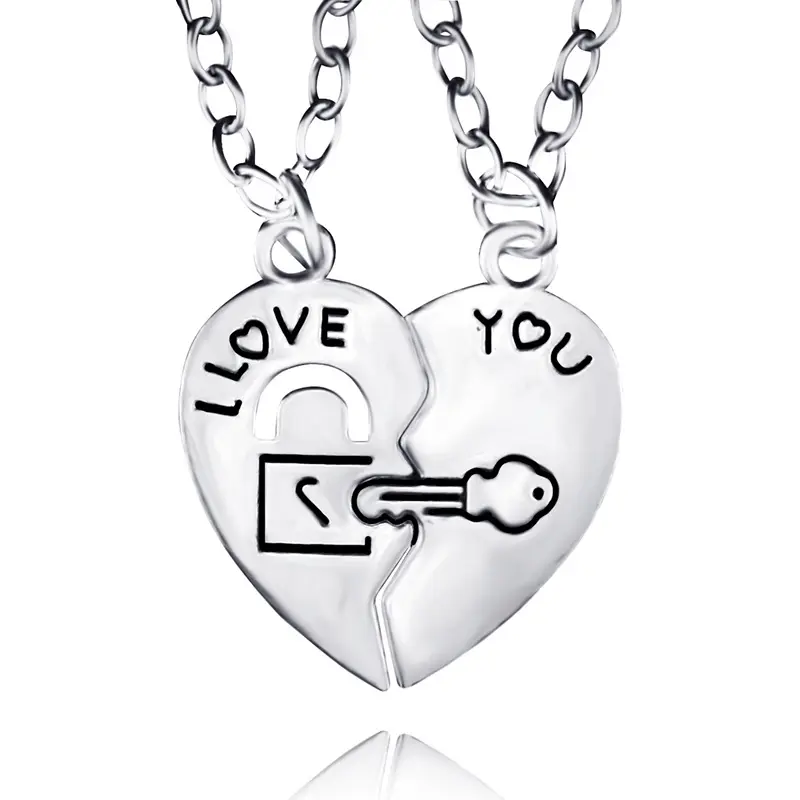 Hot Sale 2pcs/set Split Heart I Love You Lock & Key Pendant Couple Necklace Romantic Fashion For Couple