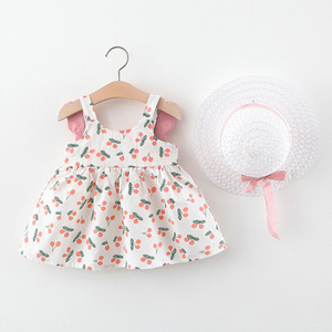 Vestido de Verano para Bebés Niñas, Diseño Nuevo, Alas Pequeñas, 2 Piezas, Vestido + Sombrero de Paja, Sin Mangas, Vestido de Cereza para Bebé - Product Image 5