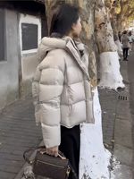 Nouveau Manteau court matelassé à capuche pour femme 2026, style coréen, en duvet de canard blanc épais, coupe bouffante, stock international