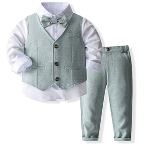 Traje de 3 Piezas <span class=keywords><strong>para</strong></span> Niños Catpapa, Camisa, Chaleco, Corbata de Moño y Pantalones, Traje Formal <span class=keywords><strong>para</strong></span> Niños, <span class=keywords><strong>para</strong></span> Bodas - Product Image 1