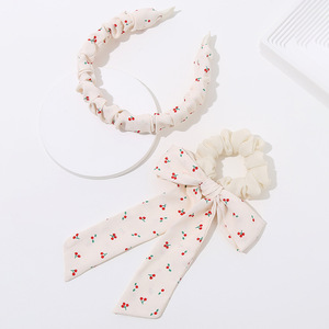 Bando rambut wanita musim panas lucu dengan ceri segar dan pita simpul Aksesori rambut manis untuk wanita - Product Image 2
