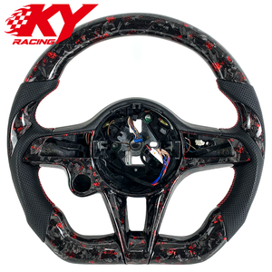 Customized red forged carbon fiber black leather sports steering <b>wheel</b> for Alfa Romeo Giulia Stelvio - Product Image 1