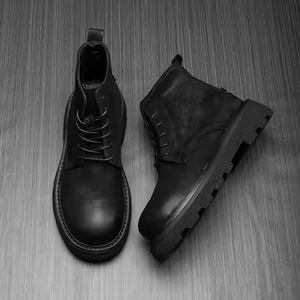 Botas <span class=keywords><strong>Chelsea</strong></span> de plataforma alta personalizadas para hombre y mujer, de cuero negro clásico, con cordones y suela gruesa, novedad de invierno. - Product Image 3