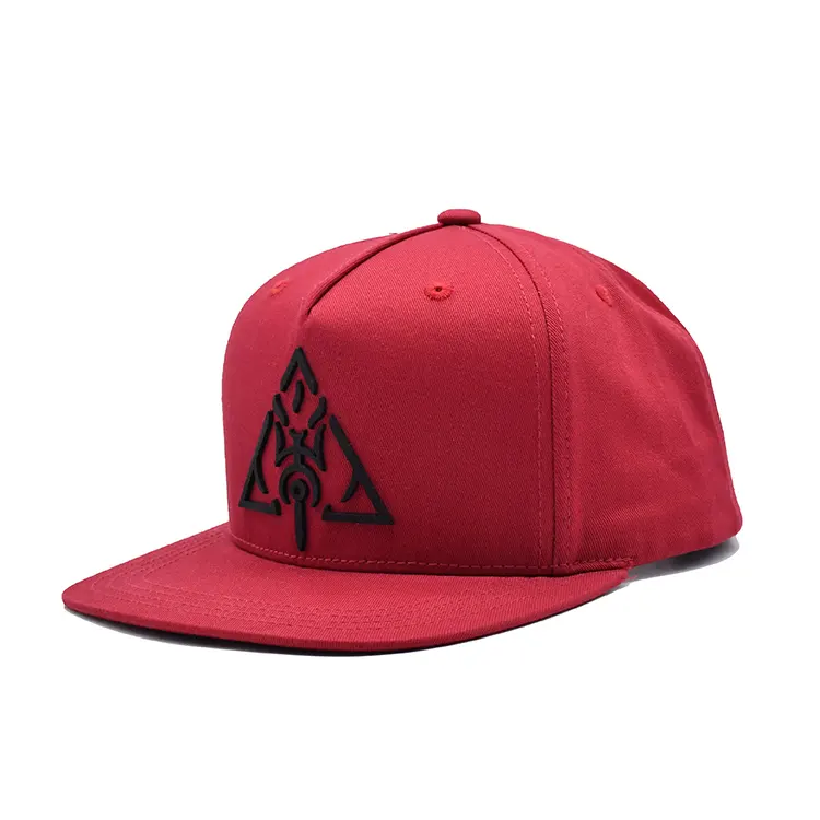 Topi Snapback Merah Datar Bordir 3D Factory Outlet 6 Panel Topi Pinggiran Datar Terstruktur Katun