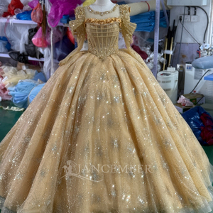 Vestido de Fiesta Largo hasta el Suelo, Estilo Moderno Xs273, con Perlas Doradas Vintage, Apliques de Cuentas, Estilo Princesa, para Quinceañera - Product Image 3