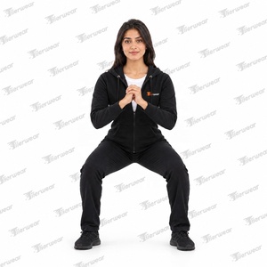 tiierwear <b>Women's</b> <b>Black</b> Full-Zip Hoodie <b>Fleece</b> Solid Color Front Logo Regular Fit Autumn Wear - Product Image 5