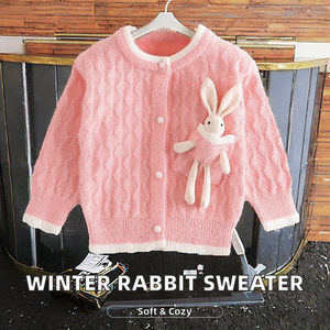 Thiết Kế Mới Nhất Cô Gái Mùa Đông Áo Len Với Phim Hoạt Hình Ngọt Ngào Túi Thỏ Dài Tay Áo Và Nút Đóng Cửa Cho Mùa Thu Quần Áo - Product Image 2