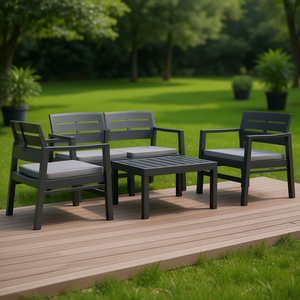 Set da Giardino Antracite 4 Posti in Plastica Leggera, Arredamento da Esterno per Patio dal Design Contemporaneo - Product Image 2