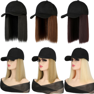 Casquettes de perruque synthétiques courtes et lisses ou bouclées, noires, de haute qualité, personnalisées, pour vente en gros - Product Image 2