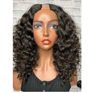 Natürliche Clips Peruanisches Menschenhaar upart Perücke Anbieter Großhandel tief lockig U-Teil Virgin Hair Perücken für schwarze Frauen