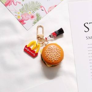 Lindo llavero de resina plástica con diseño de hamburguesa y papas fritas, colgante DIY hecho a mano, llavero creativo para coche, adorno personalizado para bolso, regalo - Product Image 4