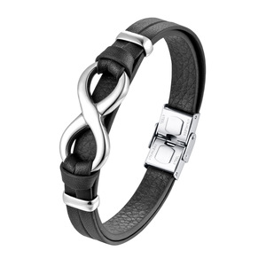 Bracelet Infinity en cuir PU noir, alliage de zinc plaqué or, unisexe, chaîne classique, bracelet cadeau - Product Image 4