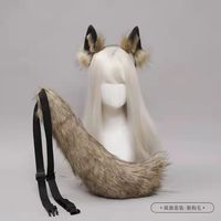 Accessoire capillaire écologique en forme de queue de loup, avec sangles réglables et décoration de queue moelleuse, une poupée de fête en peluche rose adorable.