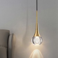 Lustre moderne AB en cristal, forme de boule, suspension en laiton mat cuivré, luminaire suspendu pour chevet
