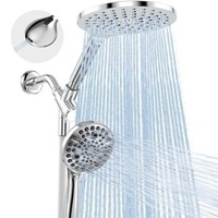 Ensemble de douche mural à double sortie, finition chromée moderne, système de douche de salle de bain avec pommeau de douche pluie et pistolet de pulvérisation
