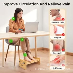 Solid Wood Adjustable Footstool With Massage Rollers Wooden Footrest For Home Desk And Kids Height Increasing <b>Stool</b> - Product Image 4