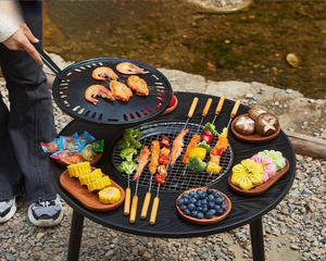 <b>Outdoor</b> Camping Metal Charcoal Barbecue Grill Smokeless Portable Folding <b>Table</b> with Thermometer - Product Image 2