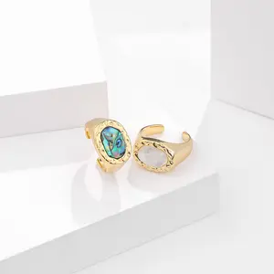 Daidan Ring Gold 18K Plated Abalone Shell Jewelry Silver Vintage Gold Sterling Silver 925 Women Rings