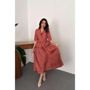 Conjunto de Chaqueta con Volantes y Cinturón Ajustado Mocca para Mujer y Falda Fruncida - Ropa de Moda al por Mayor - Product Image 5