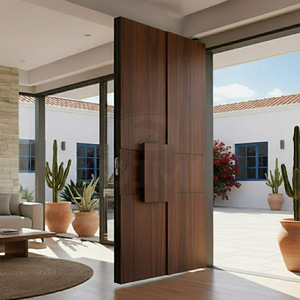 Puerta de Entrada Pivotante de Madera Maciza de Teca Residencial <span class=keywords><strong>Caribe</strong></span>ña, Estilo de Grano de Madera Natural Oscuro - Product Image 1