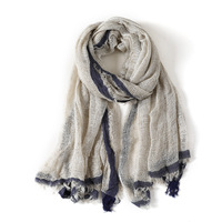 Écharpe en coton et lin pour femme, faite à la main, design artistique rétro, 20260, châle long uni automne-hiver, transfrontalier