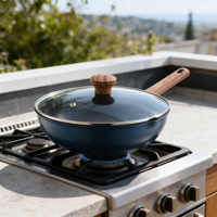 Wok polyvalent à fond plat antiadhésif avec couvercle en verre, capacité de 18 L, poignée en silicone pour cuisines domestiques, compatible avec toutes les plaques de cuisson