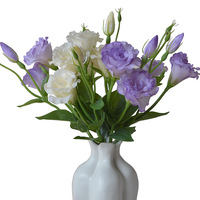 Bunga Lisianthus Ungu Putih Buatan Simulasi Tinggi 3 Kepala Bunga Eustoma Sutra Buatan untuk Dekorasi Rumah Pernikahan Paskah