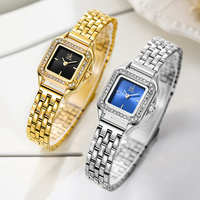 Montre-bracelet pour femme élégante et minimaliste, boîtier carré étanche, bracelet fin en acier inoxydable, lunette sertie de diamants, montre à quartz pour femme
