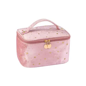 새로운 디자인 방수 아름다운 반짝이 벨벳 화장품 가방 휴대용 메이크업 가방
