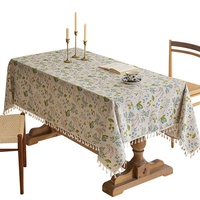 Nappe carrée moderne et personnalisable en faux coton-lin, style frais, avec pompons, imperméable, imprimé floral, plantes et fleurs, pour table à manger