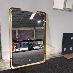 Vidro reflexivo espelho fábrica atacado banheiro levou espelho emoldurado quadrado ouro espelho com moldura de aço inoxidável