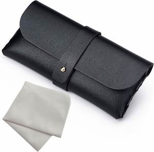 Étui à lunettes en cuir tressé personnalisable avec logo, écologique et tendance, en PVC noir, avec boucle à clou, sac souple pour lunettes de soleil – Vente en gros - Product Image 1