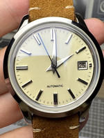 Montre de plongée 100m avec logo personnalisé, verre saphir double bombé, date, bracelet en cuir, mouvement automatique NH35 GS, pour homme, 180