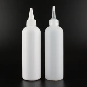 Pegamento adhesivo para tinte de cabello, envase de tapón de giro puntiagudo, plástico HDPE esmerilado, botella vacía con cuentagotas, 250ml