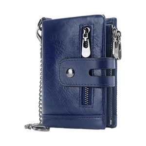 Portefeuille Homme Personnalisé en Cuir Véritable Court, Anti-RFID, Double Fermeture Éclair, Porte-Monnaie, Chaîne Antivol - Product Image 1