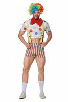 Costume de Clown pour Homme en Gros, Tenue de Cirque d'Halloween, Haut Court à Pois Colorés, Short Rayé, Vêtement de Scène pour Carnaval