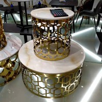 Vente en gros de table basse ronde de luxe de haute qualité base en acier inoxydable doré table centrale avec dessus en faux marbre pour la maison, villa, hôtel