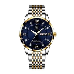 Drioshipping Montre pour hommes en acier inoxydable de qualité supérieure avec bouton-poussoir et fermoir caché Luminous Date Week Sport Wrist Watches - Product Image 6