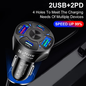 4 Cổng Xe USB Sạc Pd 20W Qc3.0 2 USB Loại C Nhanh Chóng Sạc <span class=keywords><strong>Adapter</strong></span> Sạc Cho 12-32V Thuốc Lá Ổ Cắm Nhẹ Hơn - Product Image 4