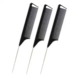 customization hot selling 2022 black plastic rat tail comb long handle anti-static salon barber rat tail comb for adults