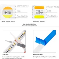 Bande lumineuse LED RGBCW 5-en-1 5050 à haute luminosité avec support en cuivre Ra90 CRI, lumière d'ambiance intérieure dimmable pour KTV et usage domestique