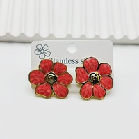 Boucles d'oreilles clous en acier inoxydable motif fleur à six pétales, style émail floral, pour femme, haut de gamme, tendance, polyvalentes, exquises, pour soirée, style international