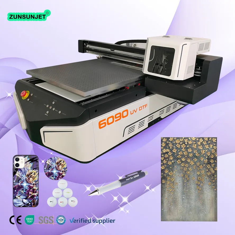 Impresora Uv digital Zunsunjet, máquina de impresión de cama plana 2023, máquina de impresora plana Uv de gran formato 60X90 para todos los materiales