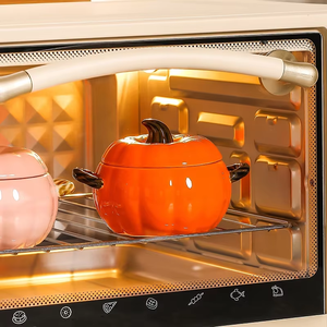 Bol en céramique de forme moderne avec couvercle Bols de vaisselle en forme de citrouilles blanches en céramique créative avec deux poignées - Product Image 5